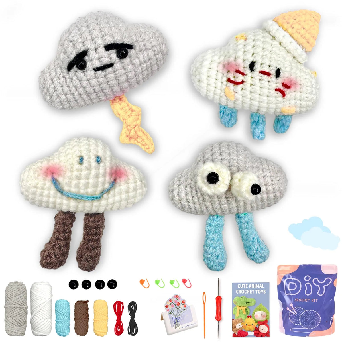 Beginner Crochet Kit – 4 Adorable Animal Projects (Whale, Chick, Penguin, Bee)