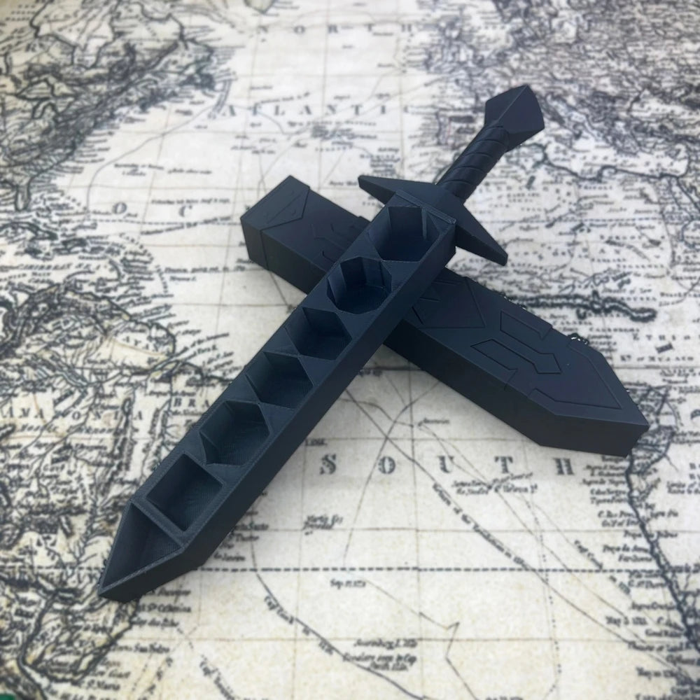 3D Printed Sword Dice Case with Sheath Tray for Tabletop RPG