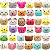 Assorted mini animal plush toys in various colors and textures with keychain loops