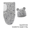 A gray cotton newborn swaddle blanket and hat set featuring milk-themed stars and text