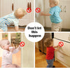 A series of images showing warnings against letting a child open cabinet doors, including magnetic locks and other safety mea
