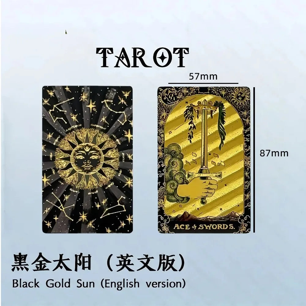 Black Gold Sun tarot card, 57mm, English version, featuring a sun motif.