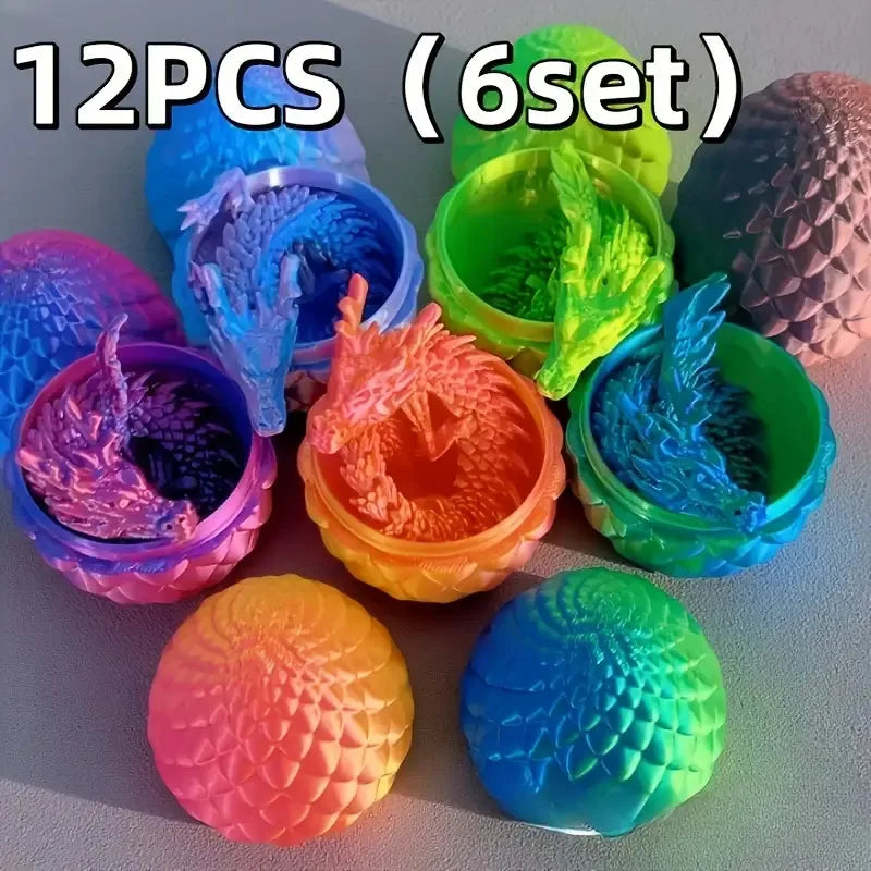 Set of 12 3D Printed Dragon & Egg Figurines
