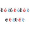 A set of twelve plastic animal racing car climb stairs toys in black, red, and blue colors.