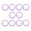 A set of nine purple alloy snap hook keychain clips arranged in a row.