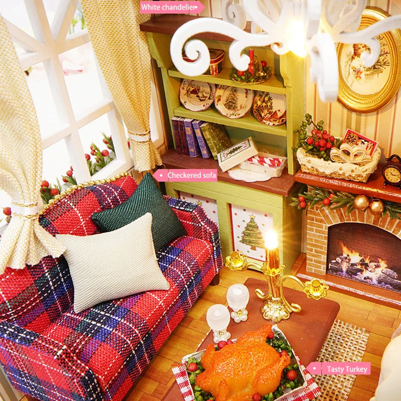 DIY Miniature Wooden Dollhouse Kit with LED Lighting