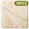 A pack of 50 wooden stir sticks for craft mixing and epoxy resin, shown in a square container.