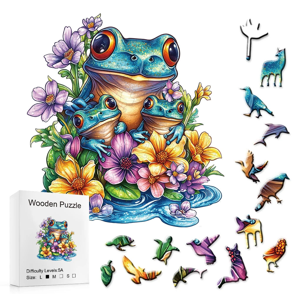 Wooden Jigsaw Puzzle - Frog & Flowers Design