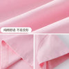 Pink fabric showing a close-up of a sleeve and a fold, highlighting features like non-shrink seams and reinforced stitching.