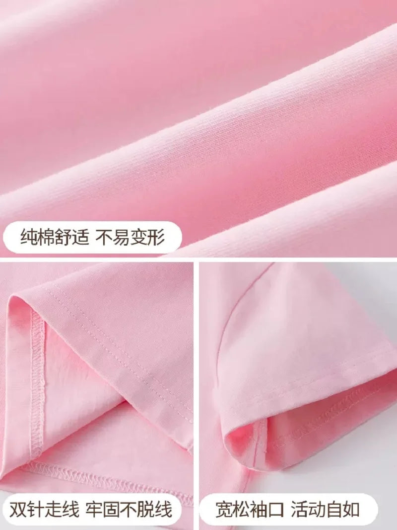 Pink fabric showing a close-up of a sleeve and a fold, highlighting features like non-shrink seams and reinforced stitching.