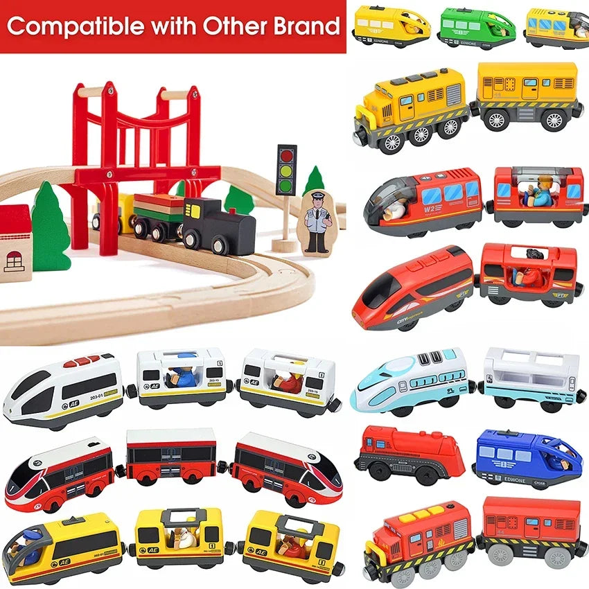 Magnetic Wooden Train Set with Locomotive and Two Carriages