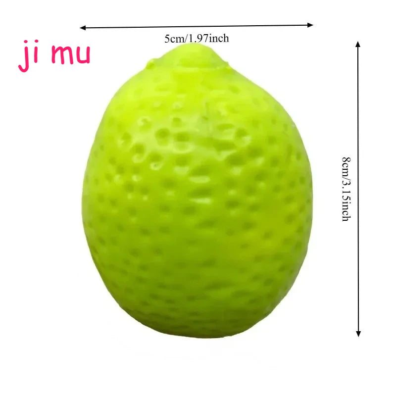 A bright lime green squishy stress ball with a textured surface.