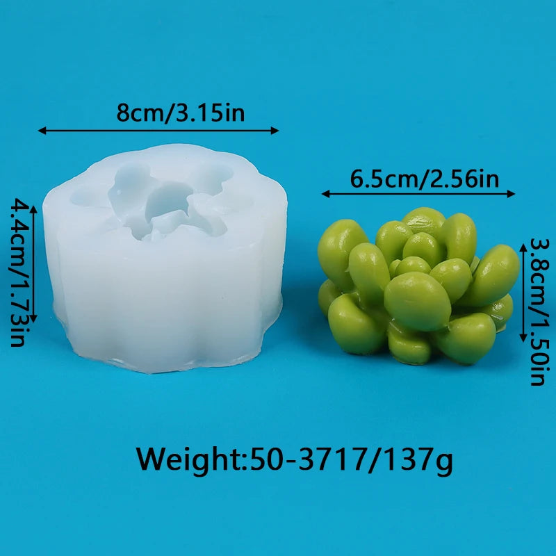 A white silicone mold shaped like a cactus or succulent, next to several green silicone pieces.