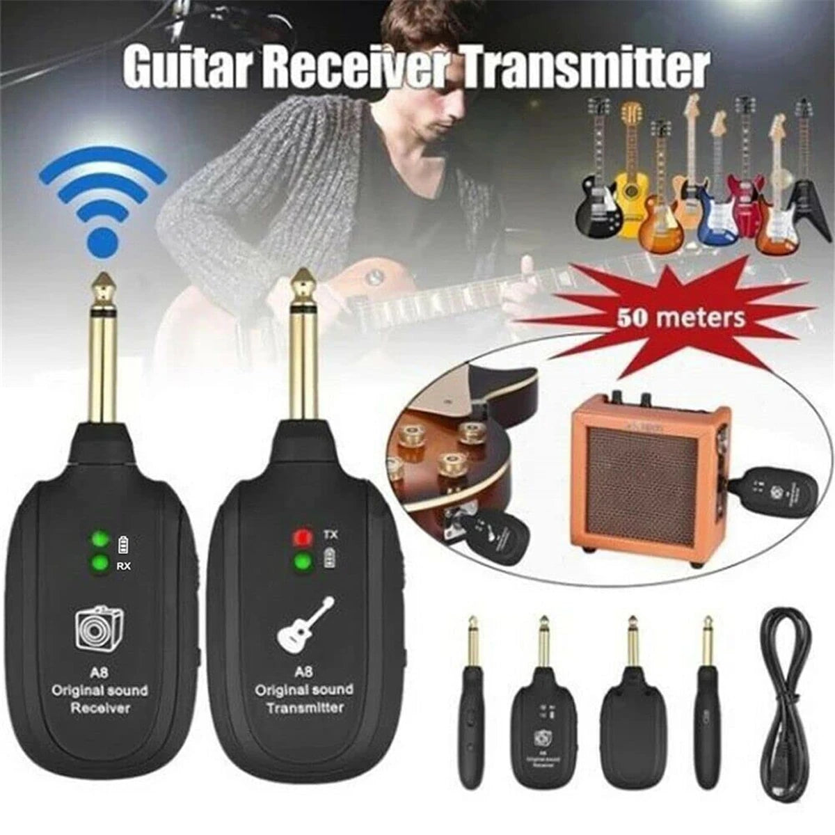 Wireless Guitar System with Built-In Transmitter and Receiver