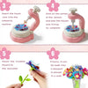 Step-by-step instructions showing how to assemble fabric flowers into a bouquet for a DIY craft kit.