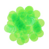 A pile of 50 translucent lime green plastic bingo chips for games and family fun