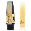 Yellow SLADE resin alto saxophone reed shown in a vertical view.