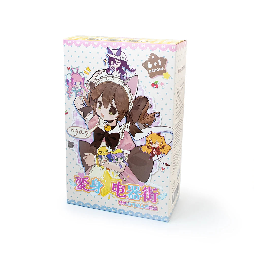 A colorful blind box collectible doll featuring an anime-style character in a packaged box.