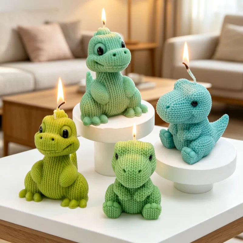 3D Knitted Dinosaur Silicone Candle Mold – Cute Sitting Dino Design for DIY Crafts