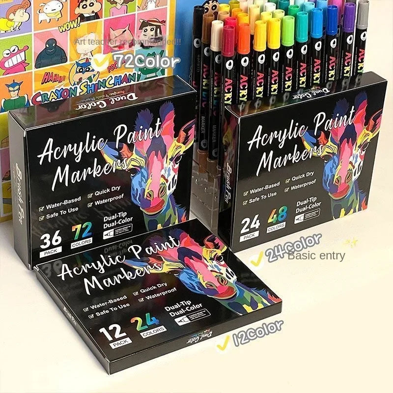 48-Color Acrylic Paint Markers with Dual Tips for Art & Craft