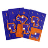 A set of blue and orange cards for a game featuring numbered cards and vehicle icons.