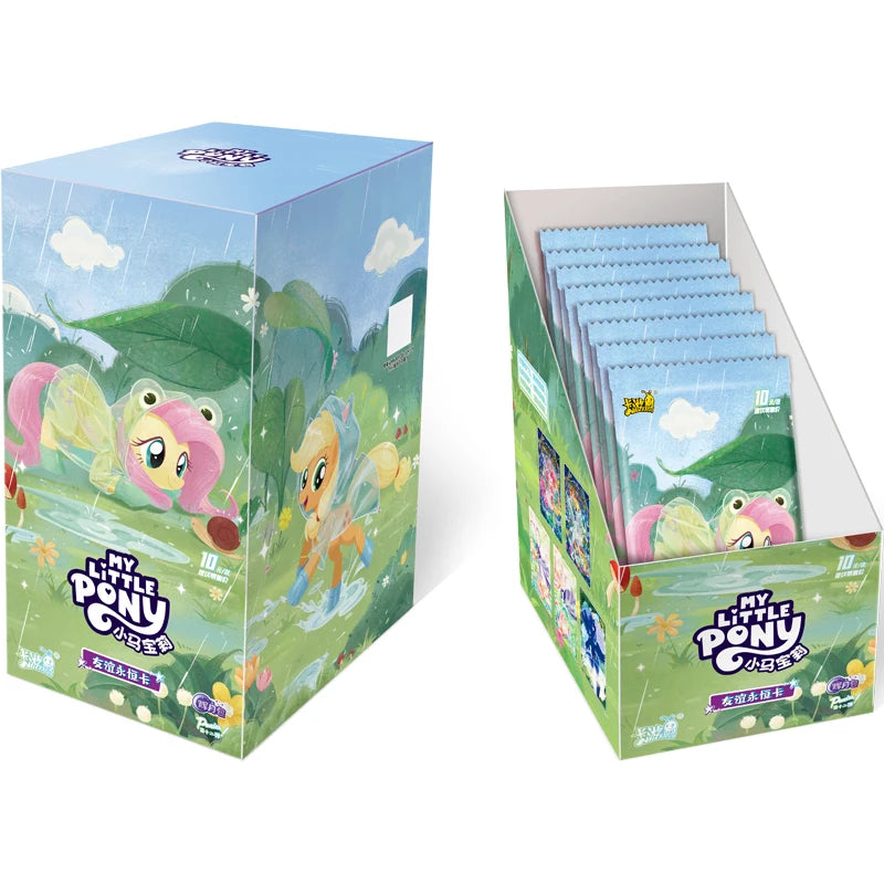 A box of My Little Pony Friendship Cards with themed pouches and artwork.