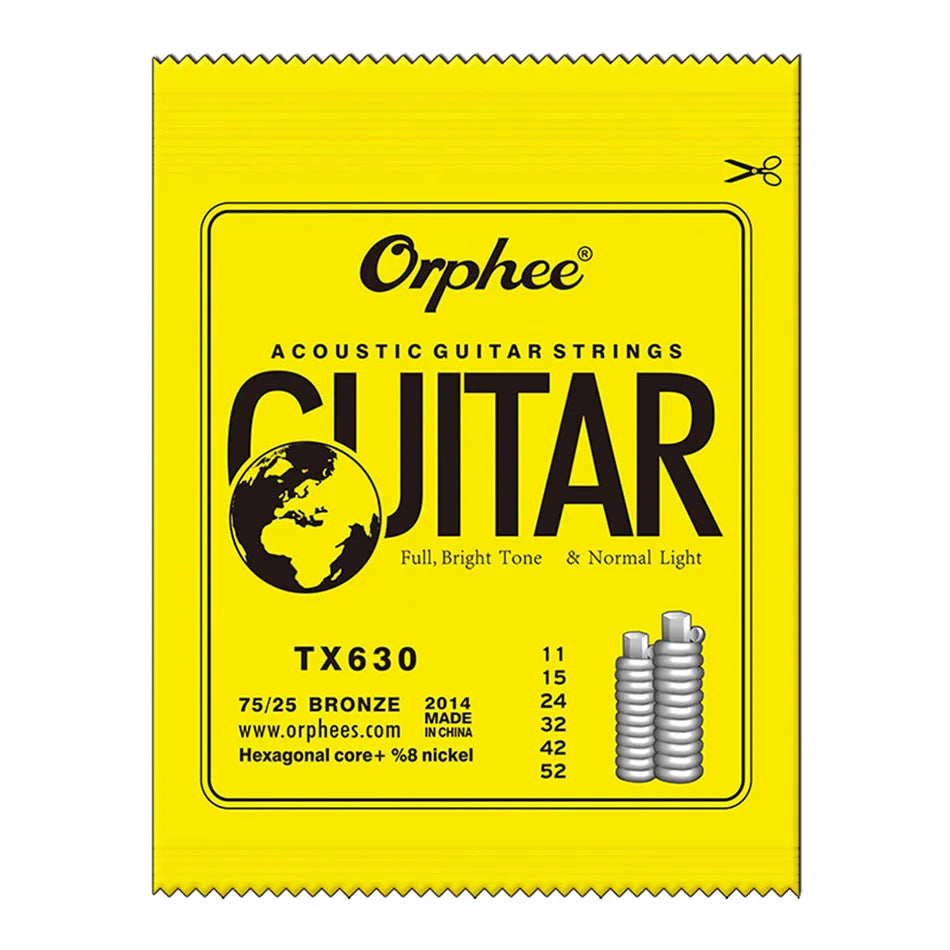 Packaging for Orphee Acoustic Guitar Strings in 75/25 Bronze, Bright Tone & Normal Light.