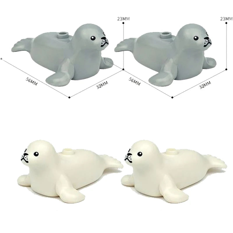 A set of six gray African wildlife animal building blocks, showing various sizes and dimensions.