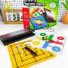 A set of magnetic tabletop games including a game board, magnetic pieces, and a game box.