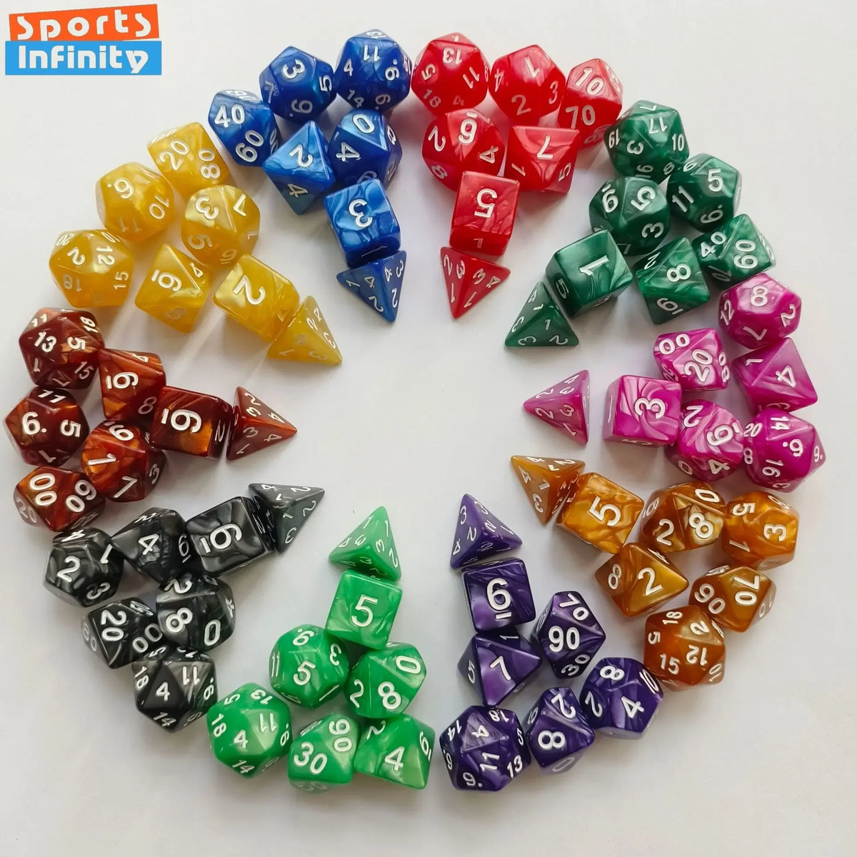 Colorful Pearl Polyhedral Dice Set for Tabletop RPGs