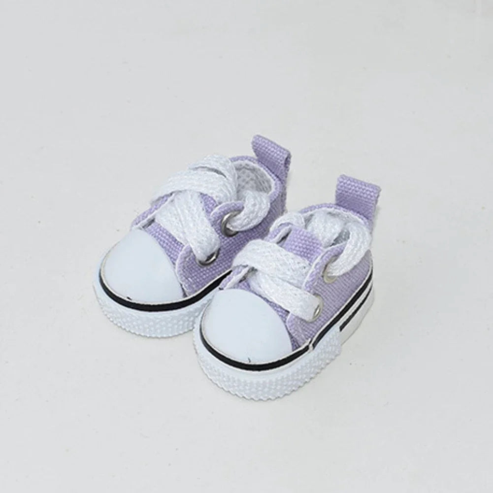 Pair of light purple and white casual sneakers designed for 17cm Labubu dolls