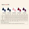 A size chart for a kids' velvet tracksuit set showing measurements for various sizes.