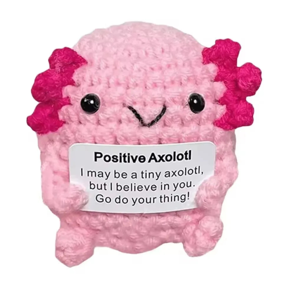 Handmade crochet pink owl with pink tufts, inspirational desk decor.