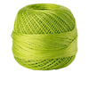 A spool of bright lime green 100% cotton crochet thread for tatting and embroidery.