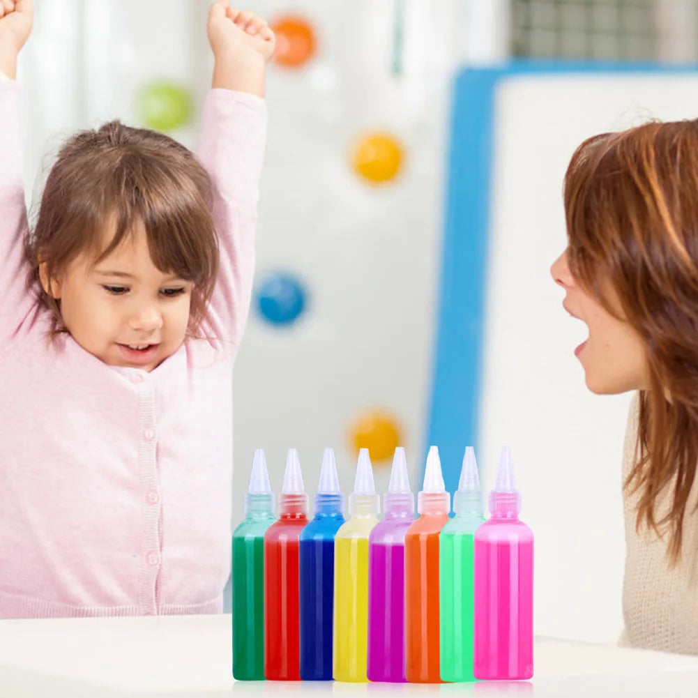 A child is shown next to a row of colorful gel molds and crafting tools for a DIY kit.