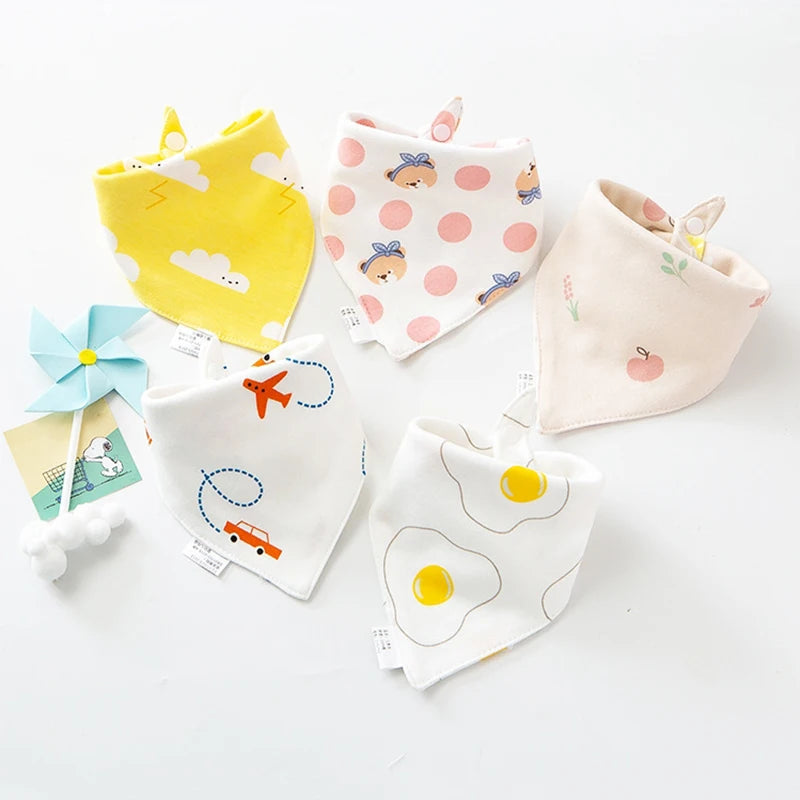 Cotton Waterproof Baby Bibs with Absorbent Bandana (5-Pack)