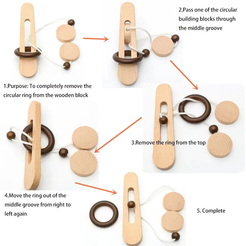 3D Wooden Interlocking Ring Puzzle – Brain Teaser for Kids and Adults