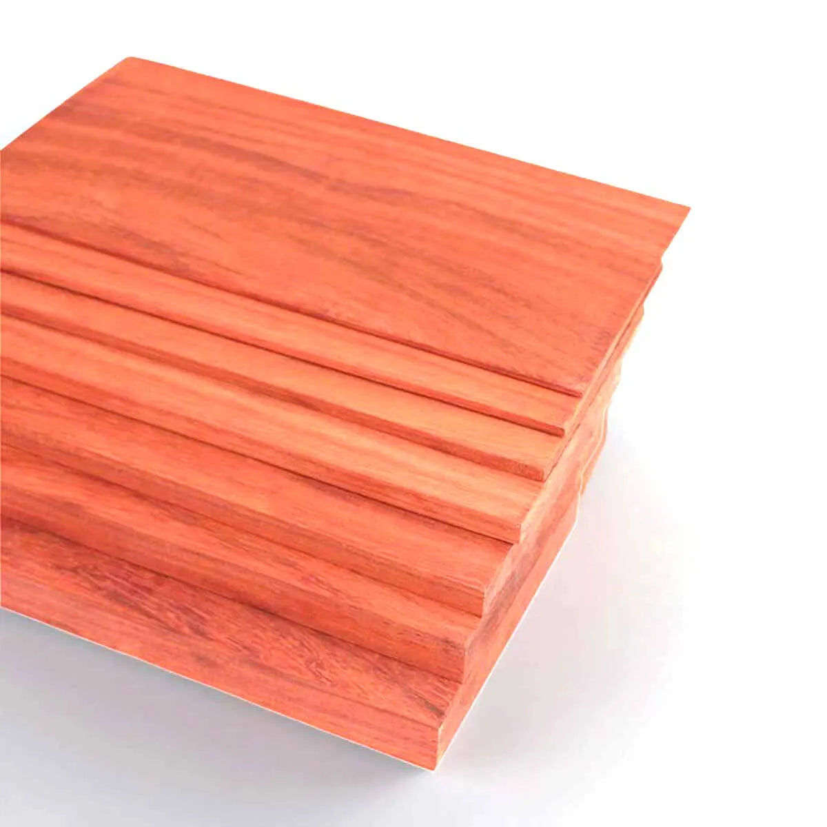 A rectangular board of natural African red rosewood wood planks viewed from an angle.