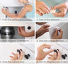 Six steps showing how to install and use magnetic child safety cabinet locks with a key
