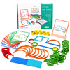 A box of wooden creative sticks and rings puzzle with various colored pieces and a wooden base.