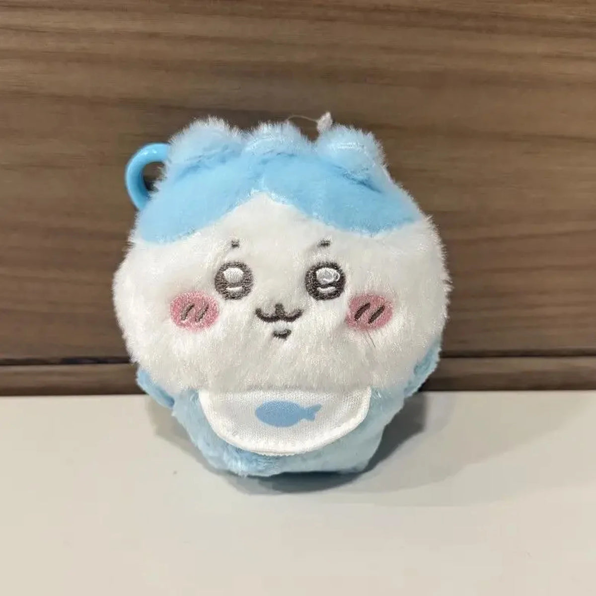 A cute plush keychain set featuring three characters: Usagi, Hachiware, and JiYi, in light blue and white.