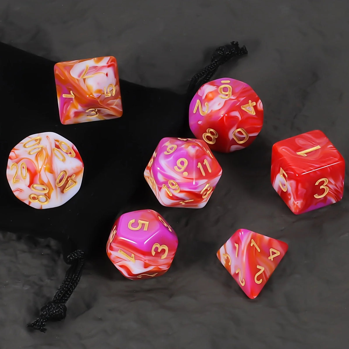 7-Piece Polyhedral Dice Set with Velvet Pouch for Tabletop RPGs