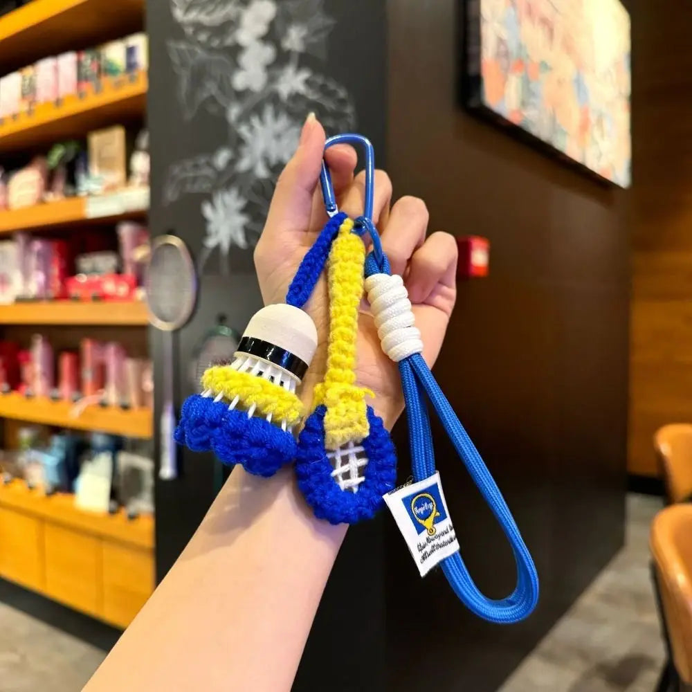Crochet Badminton Keychain - Cute Knitted Sports Bag Charm