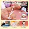 A hand holds a white yarn string being used for teaching methods, alongside visual examples of written instructions, video tu