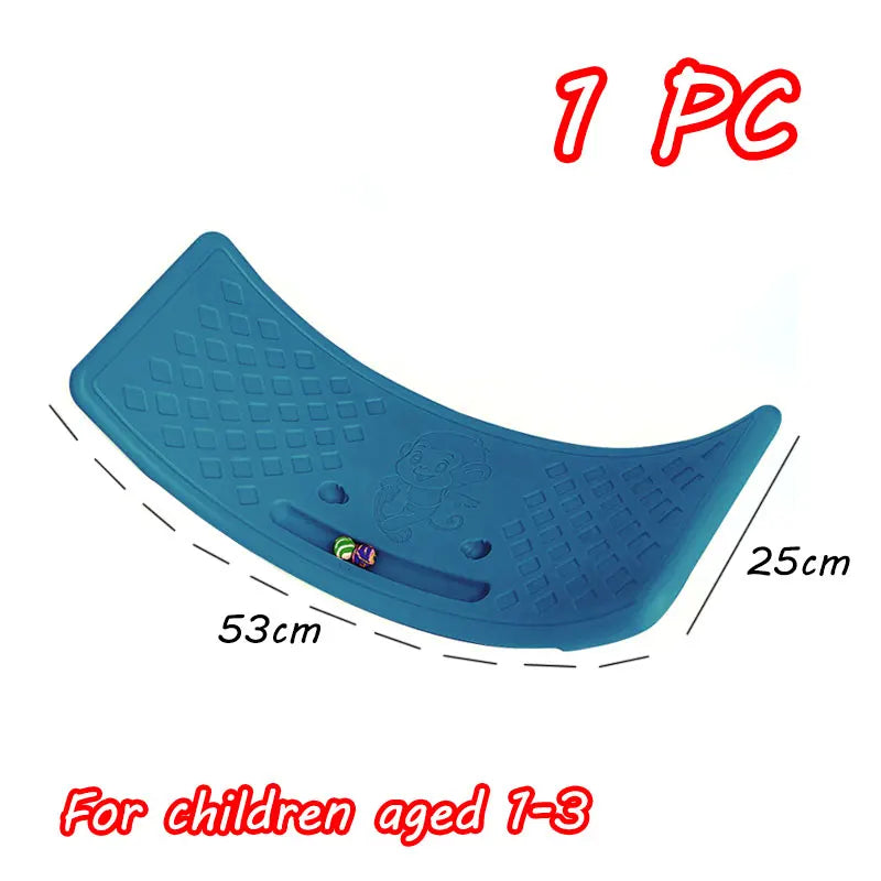A blue balance stone sensory training toy for children aged 1-3, shown from the side.