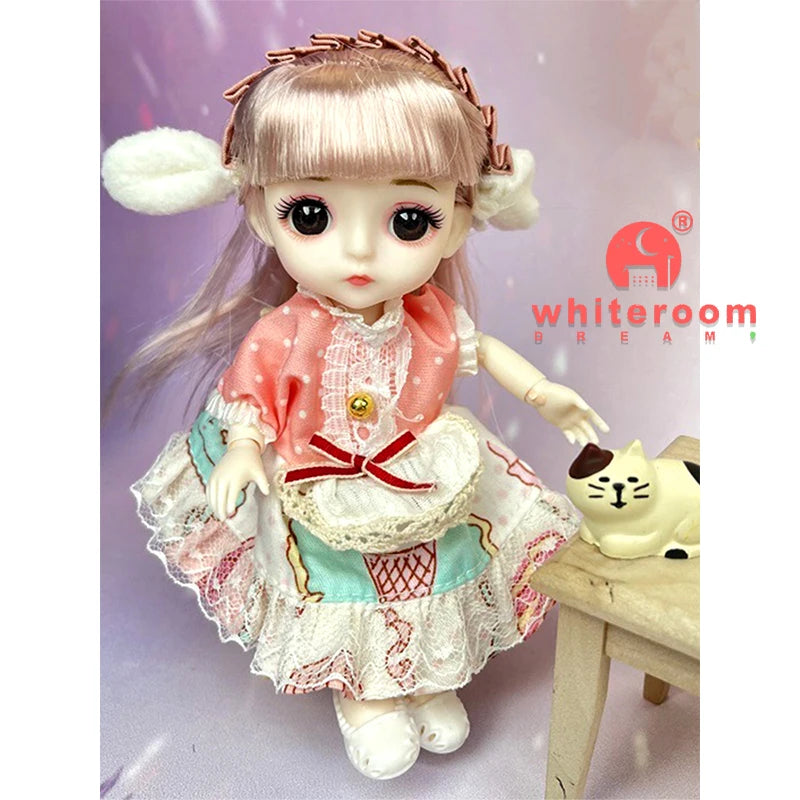 16cm Articulated Fashion Doll with Big Eyes and Dress-Up Outfit