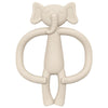 A light beige silicone elephant teething toy with large ears and a trunk.
