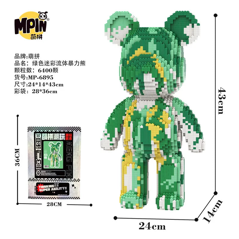 A green bear micro building block kit featuring a graffiti art design.
