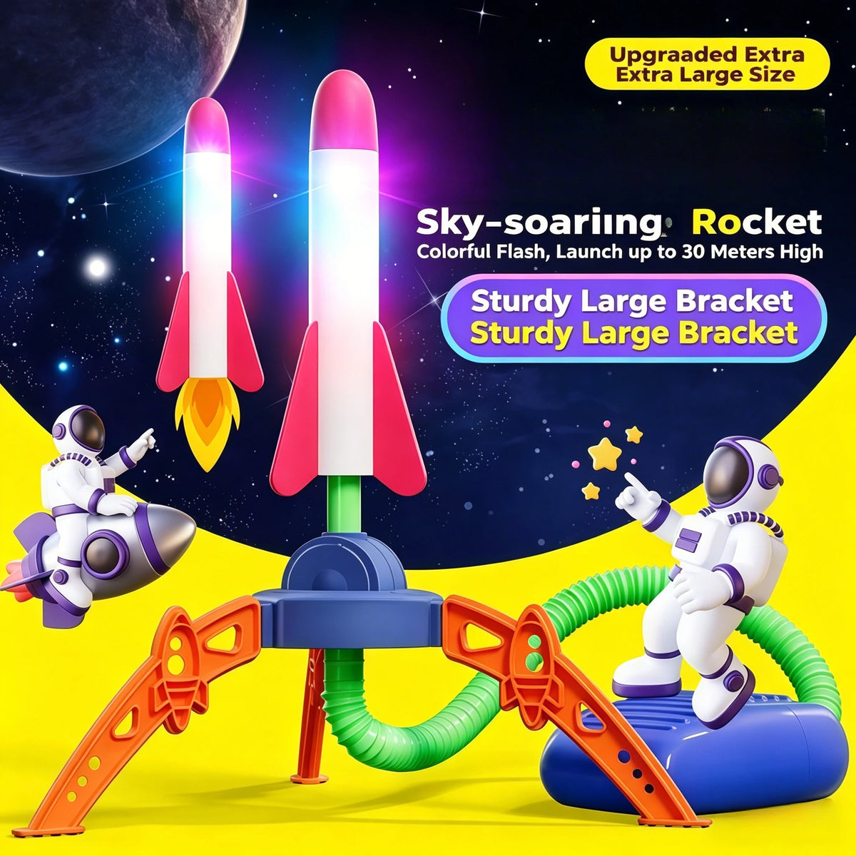 Glowing Stomp Rocket Launcher for Kids – Outdoor Step-to-Launch Toy with Soft Foam Tip