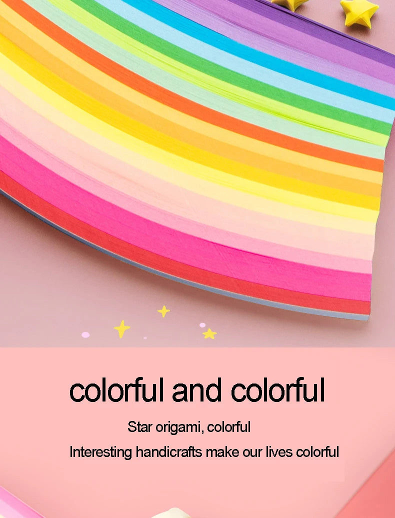 Colorful rainbow paper strips for origami crafts with a star shape